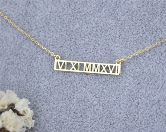 Dainty Custom Initial, Date Gold Bar Necklace | Cute Personalized Couple, Friendship Necklace | Gifts for Her