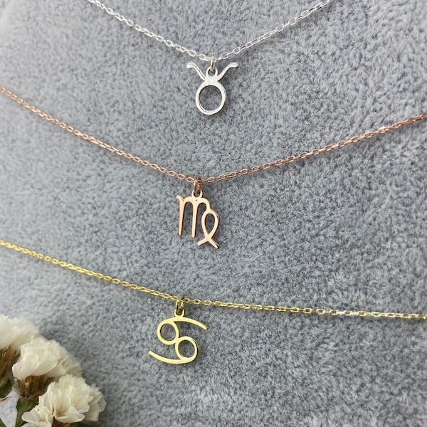 Dainty Zodiac Sign Gold Pendant Necklace | Custom Zodiac Gemini Silver Necklace | Gifts for Her