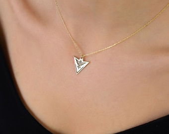 Pendant Triangle Phoenix Gold Necklace | Unique Bird Necklace | Cute Animal Sterling Silver Necklace | Gifts for Women