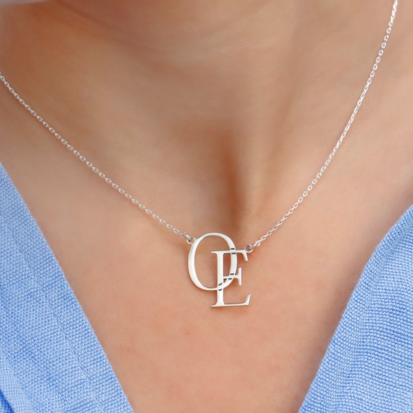 Personalized Double Monogram Initial Necklace | Custom Special Two Letter Design Pendant