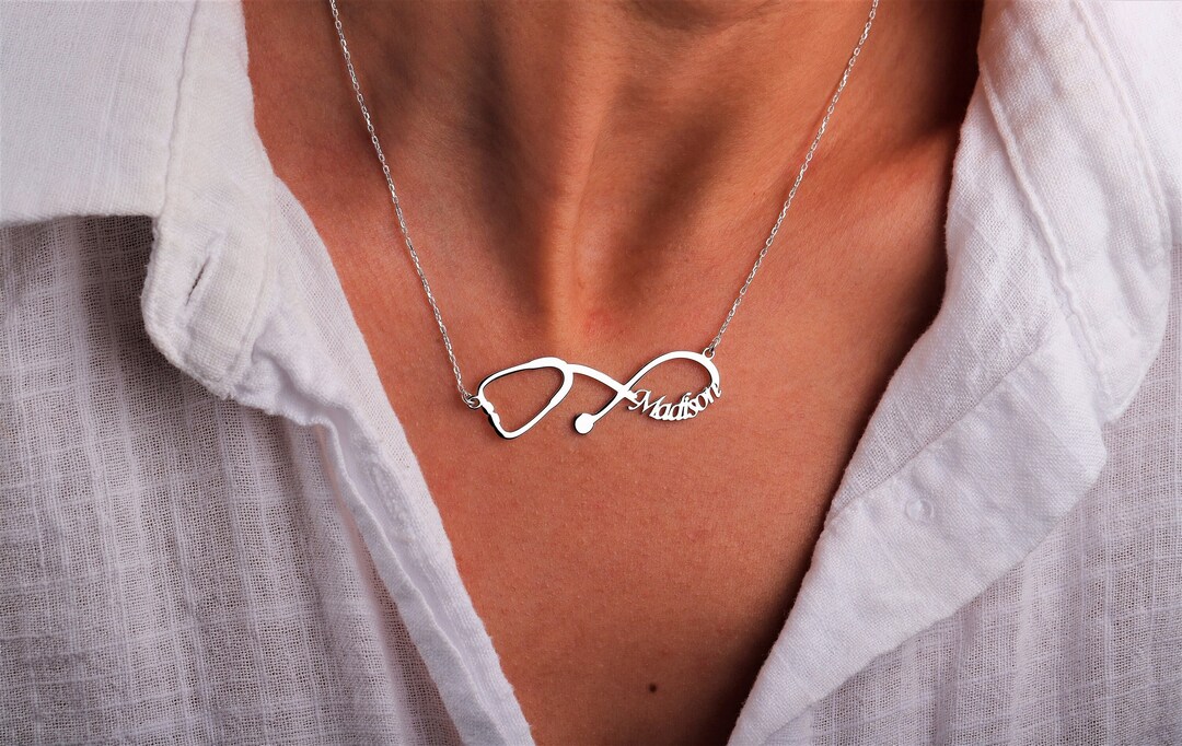 Custom Stethoscope Name Necklace, Personalized Stethoscope Necklace