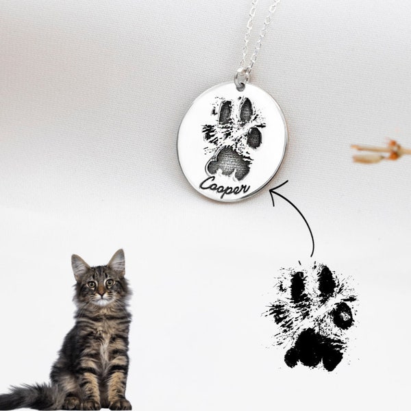 Actual Paw Nose Print Necklace | Personalized Pet Necklace | Picture Necklace | Cat Dog Paw Print Jewelry | Animal Lover Gifts