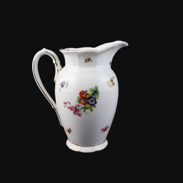 Porcelain milk jug with flowers and gold rim /Rosenthal /Bavaria /Model Ph. Rosenthal /Hand-painted / Produced in 1927 /Antiquariat / Germany