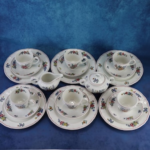 Villeroy & Boch, Kaffeeservice für 6 Personen, Mettlach, Alsace, Vitro Porzellan, Unterglasurdekor, Mettlacher Steindruck, Deutschland