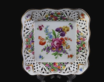 Dresden Porcelain Bowl with Gold Trim - Hand-Painted Collectible - Vintage Home Decor - Antique German Porcelain - Dresden Decor