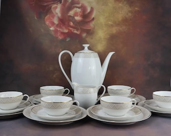 Porcelain tea set, cup and saucer, Arzberg porcelain, coffee set for 6 people, Germany, 1970s