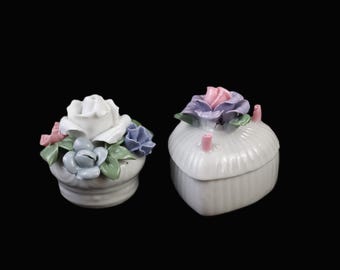 Vintage decor - Retro art - Vintage porcelain box and flower baskets - Unique pieces made of handmade porcelain