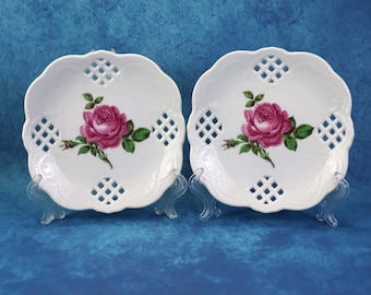 Vintage porcelain, Interpresent KJ Germany, beautiful openwork plates, set of 2, rose motif, excellent condition