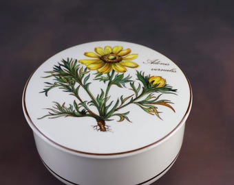 Vintage porcelain jewelry box, floral motif, Villeroy & Boch, Luxembourg, Adonis vernalis, jewelry box