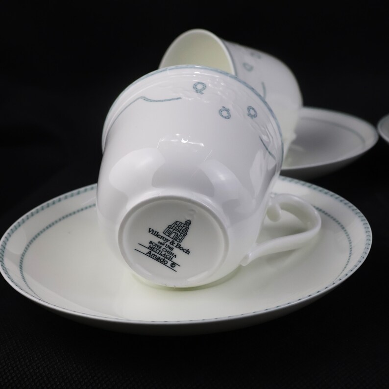 Villeroy Boch Amando Tea Service, 4 Vintage Bone China Cups & Saucers