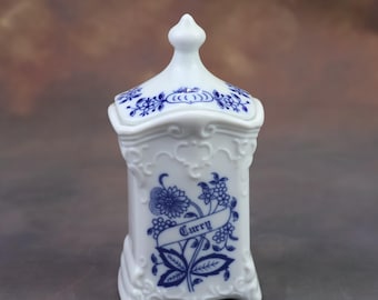 Porcelain tin, curry, onion pattern, hand-painted porcelain, 50s, Made in Germany, vintage porcelain, real cobalt
