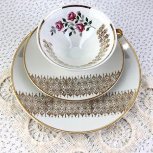 Vintage Mitterteich Bavaria Porcelain Tea Service · Cup, Saucer & Cake Plate · Rose Design with Gold Rim · German Collector