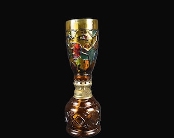 Vintage Decor - Retro Handmade Glass Oil Lamp - Handcrafted Painted - Vintage Hong Kong Made