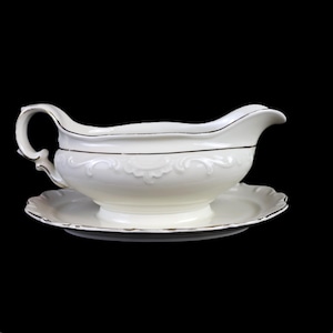 Vintage Schumann Bavaria Porcelain Sauce Bowl | German Gold Rim Sauce Dispenser | Antique Tableware | Elegant Porcelain Boat