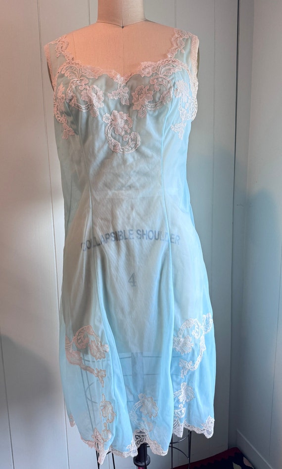 Vintage 50s 60s Light Blue Sheer Nylon  Nightie Sl