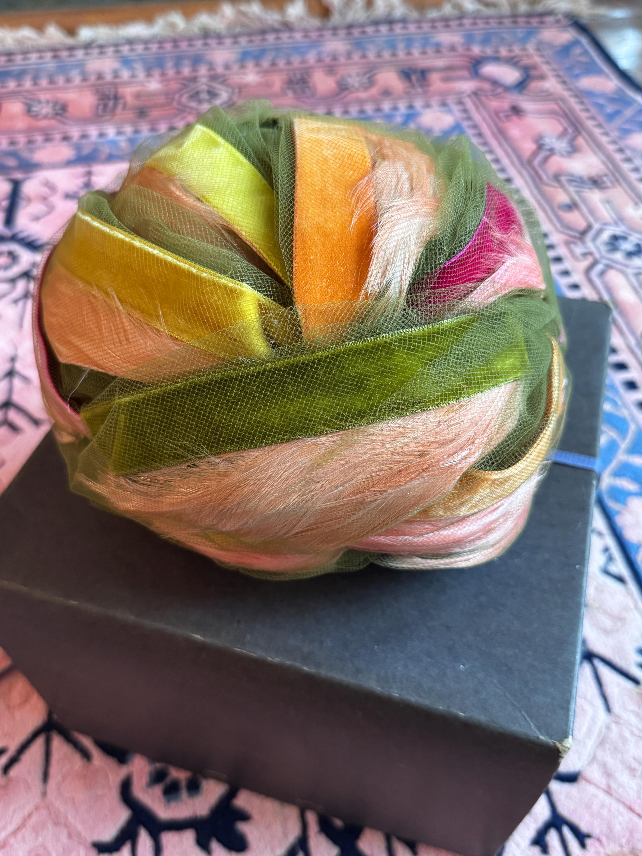 1960s Christian Dior Gilded Feather Turban Christian Dior pastel petal turban from circa 1958-1962. A  main image 3