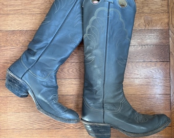 Vintage Lucchese 2000 Black Leather Western Boots - Etsy display picture 1