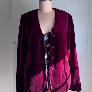 Vintage 80s Aubergine Plum Velvet Blazer Jacket size S