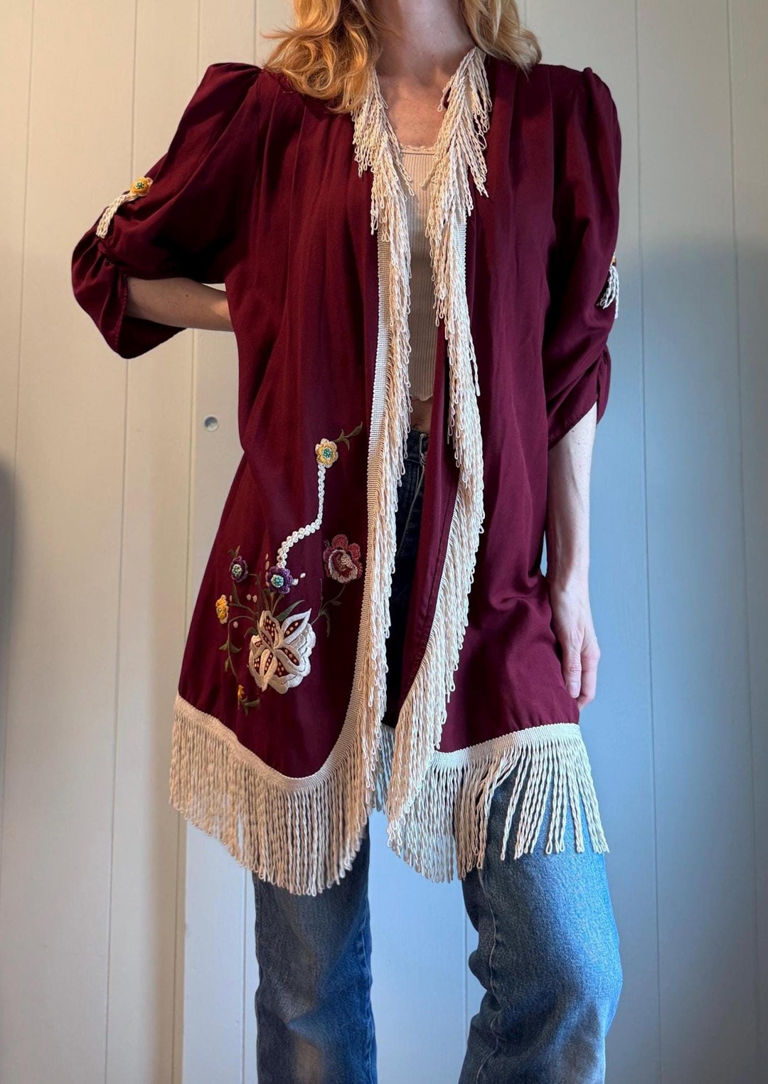 Vintage Maroon Pattern Blouse/ Jacket