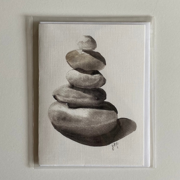 Stacked Rocks Note Card, Blank Note Card, All Occasion, Beach, Rocks, Hello, Stationery, Watercolor, Anniversary, Shower, Wedding, Celebrate