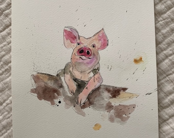 Piggy Note Card, All Occasion Note Card, Blank Note Card, Farm Animals, Pig, Hello, Animal, Thank You, Watercolor, Stationery
