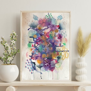Grande dipinto ad acquerello su carta/ 11,5" x 16,5" / 30 x 41 cm / A3 / Acquerello originale / Pittura astratta colorata / Tecnica mista