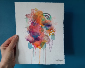 Original Abstract Watercolour Painting | 8 x 10" | 20 x 25 cm | Small Signed Artwork on Paper | Colorful Painting