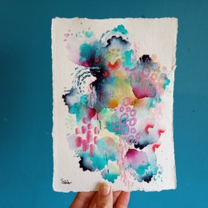 Dipinto originale / 21 x 15 cm / 8 x 6" / Piccola opera d'arte firmata su carta / Acquerello colorato / Dipinto stravagante