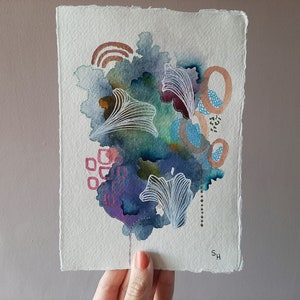 Acquerello originale / 21 x 15 cm / 6 x 8" / Piccola opera d'arte firmata su carta / Dipinto colorato