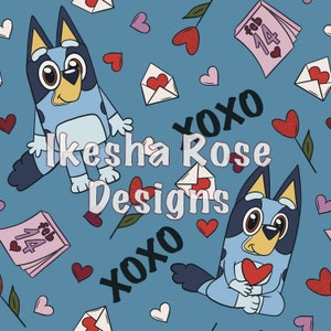 Bluey Valentine&#39;s day seamless digital file pattern
