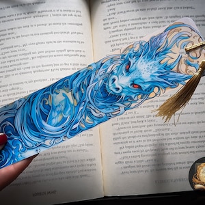 Blue Dragon Bookmark | Mystic | Fantasy | Laminated bookmark with tassel