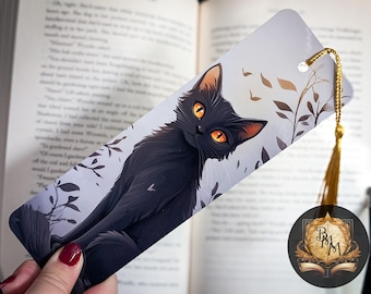 Black Cat Bookmark | Fantasy Laminated Bookmark with Tassel