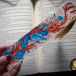 Koi Fall Bookmark | Floral Fish | Fantasy laminated bookmark with tassel