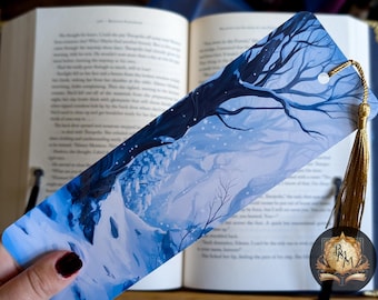 Winter Forest Path Bookmark | Fantasy Landscape | laminated bookmark with Tassel