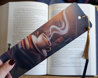 Cup o' Coffee Bookmark | Cozy Reader Gift | Laminated Bookmark with Tassel