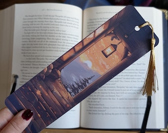 Mountain Retreat Bookmark | Cozy Cabin Reading |  laminated bookmark with Tassel