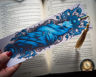 Blue Phoenix Bookmark | Mystic | Fantasy | Laminated bookmark with tassel