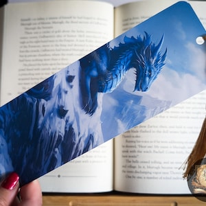 Sgaeyl Bookmark | Fourth Wing | Blue Dragon | Fantasy laminated bookmark with tassel