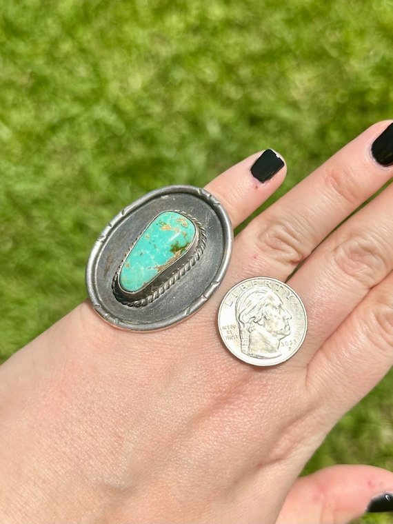 Large turquoise Sterling round ring - image 1