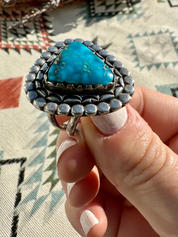 Triangle turquoise & Sterling ring - image 1