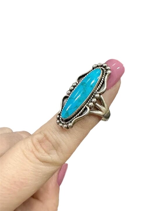 Long turquoise sterling silver ring - image 2