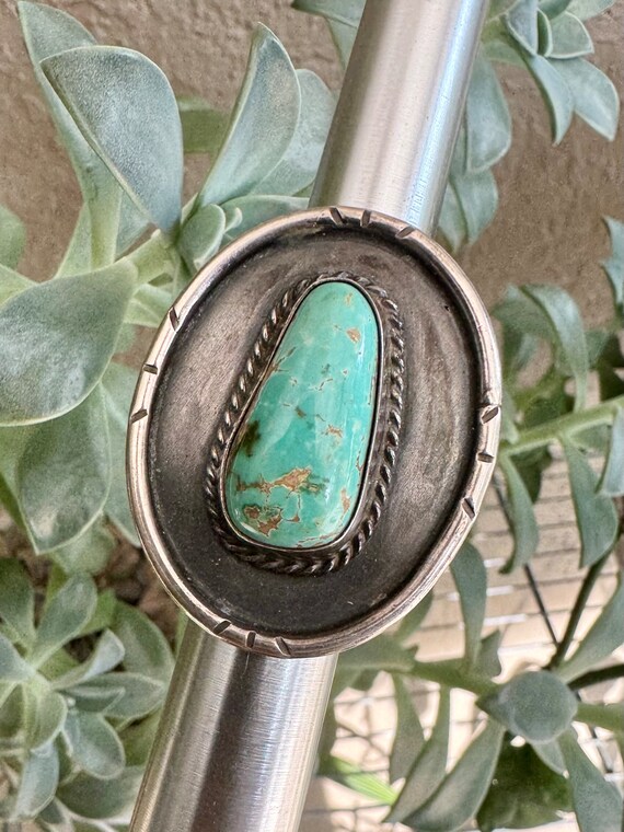 Large turquoise Sterling round ring - image 2