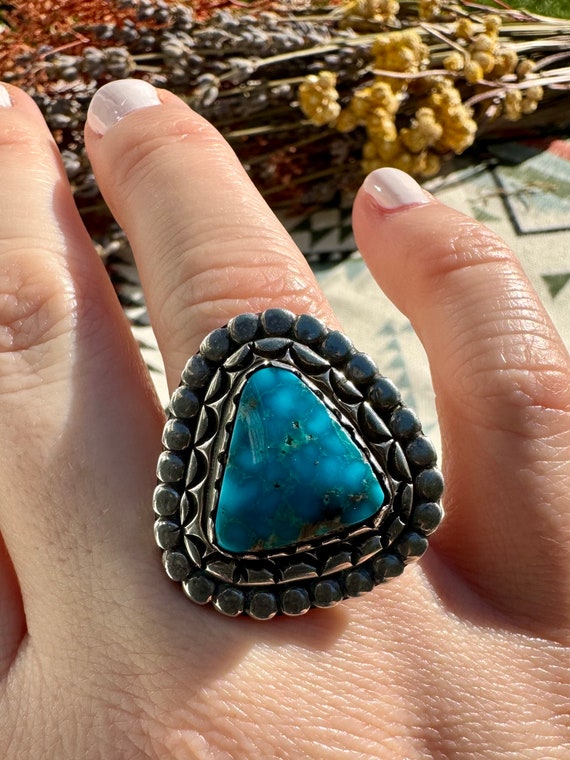 Triangle turquoise & Sterling ring - image 2