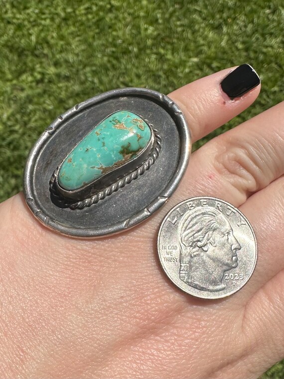 Large turquoise Sterling round ring - image 8