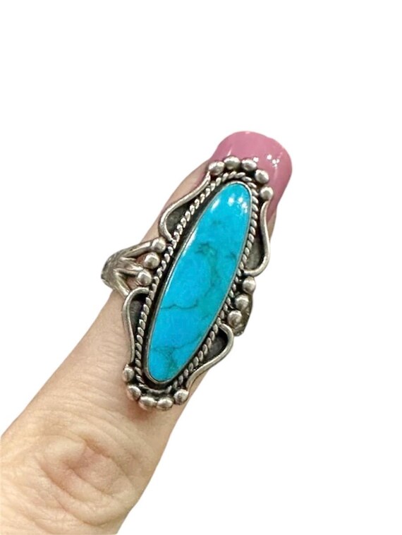 Long turquoise sterling silver ring - image 4
