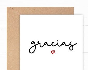 Gracias - Spanish Thank you card A5 - can be personalised/pack of mini cards