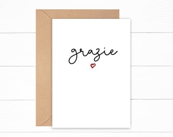 Grazie - Italian Thank you card A5 - can be personalised (pack of mini cards)
