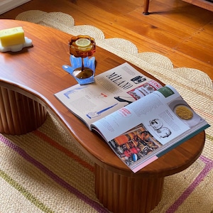 Wooden Kidney Shaped Coffee Table with timber stain finish