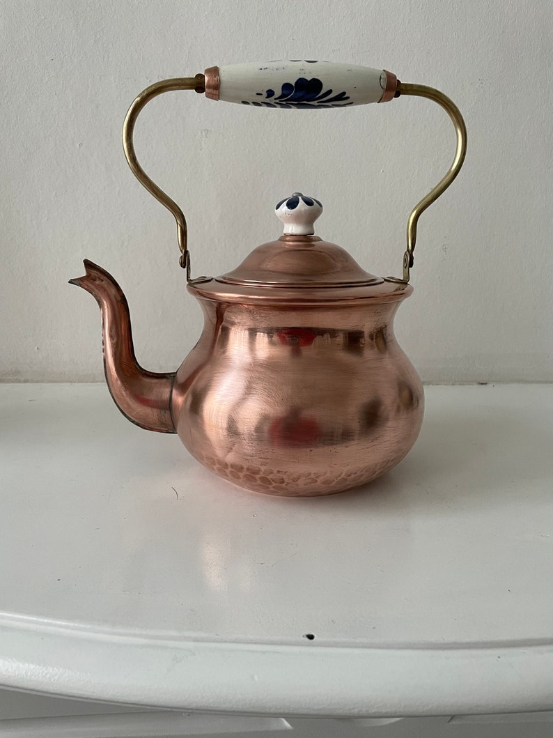 Antique Hammered Copper Tea Kettle Holland Etsy