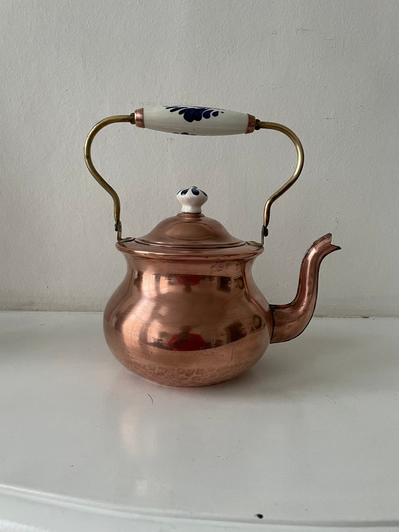 Antique Hammered Copper Tea Kettle Holland Etsy